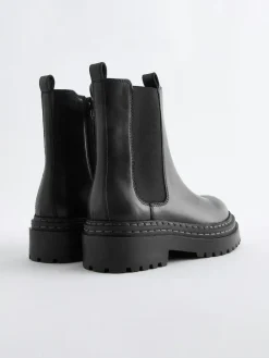 Sale Next Standard Fit (F) Leather Chunky Chelsea Boots Black