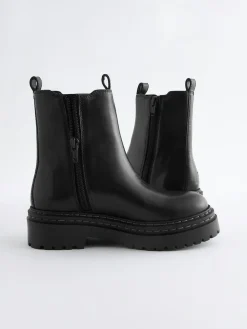 Sale Next Standard Fit (F) Leather Chunky Chelsea Boots Black