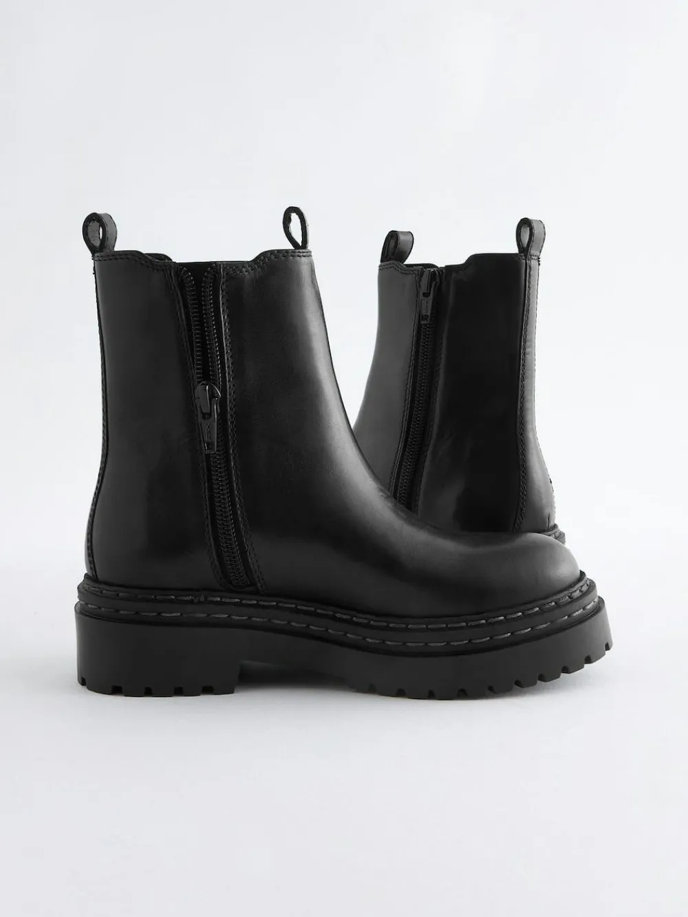 Sale Next Standard Fit (F) Leather Chunky Chelsea Boots Black