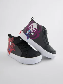 New Next Black Standard Fit (F) Spidey and Friends Elastic Lace Touch Fastening Boots