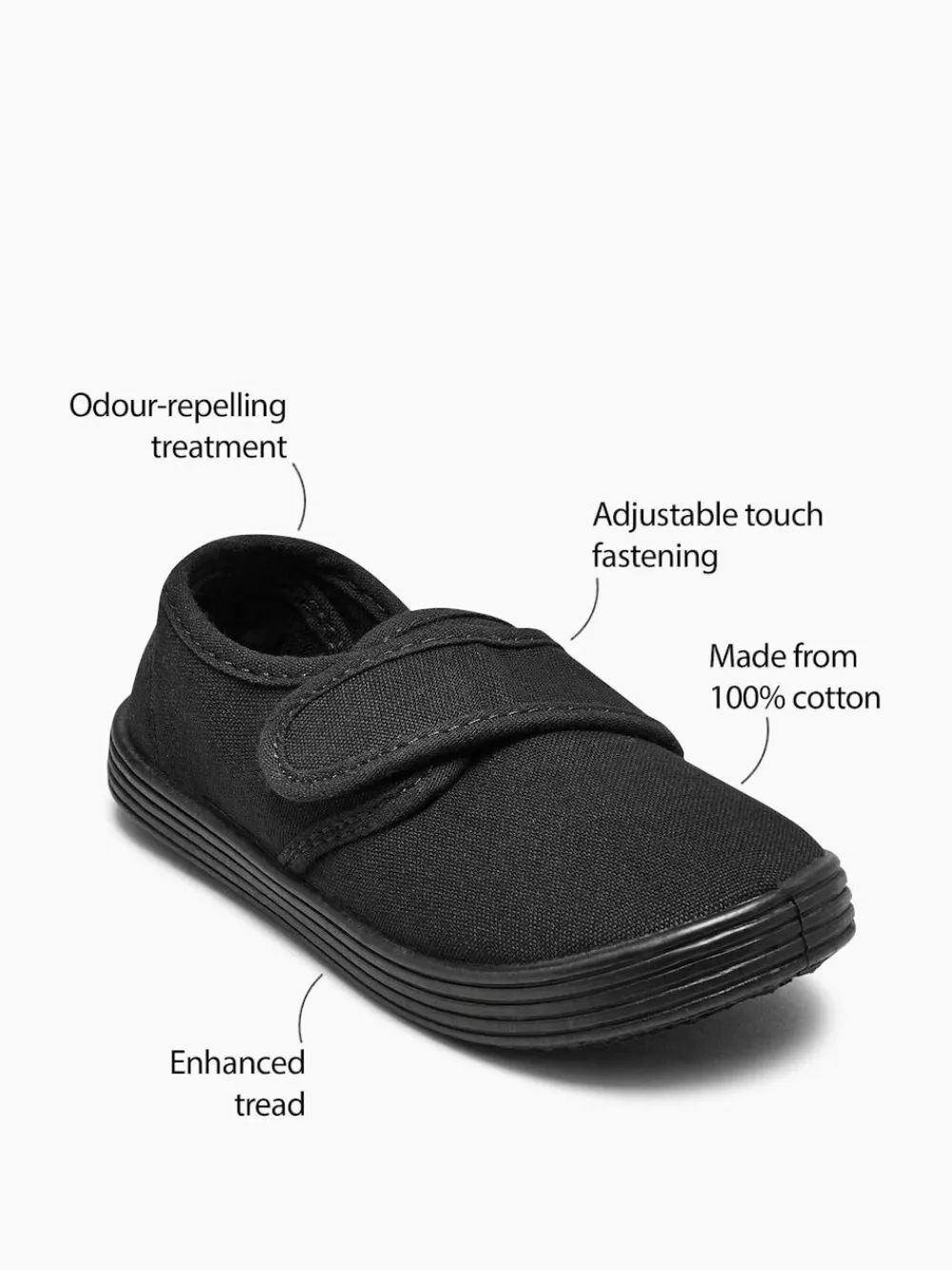 Best Next Black Standard Fit (F) Touch Fastening Plimsoll School Shoes