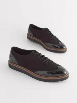 Next Black Standard/Wide Fit Brogue Lace Up Chunky Sole Shoes^Women Wide Fit & Extra Wide Fit|Flats