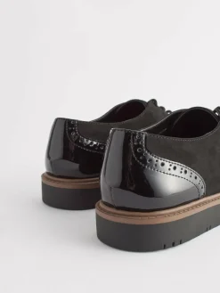 Next Black Standard/Wide Fit Brogue Lace Up Chunky Sole Shoes^Women Wide Fit & Extra Wide Fit|Flats