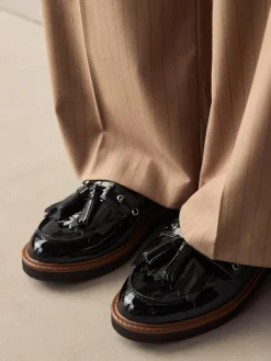 Next Standard/Wide Fit Chunky Patent Tassel Detail Loafers^Women Wide Fit & Extra Wide Fit|Flats
