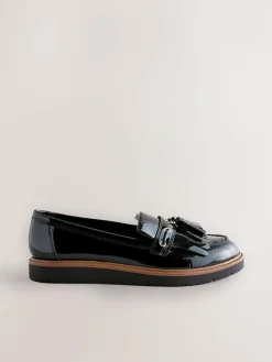 Next Standard/Wide Fit Chunky Patent Tassel Detail Loafers^Women Wide Fit & Extra Wide Fit|Flats