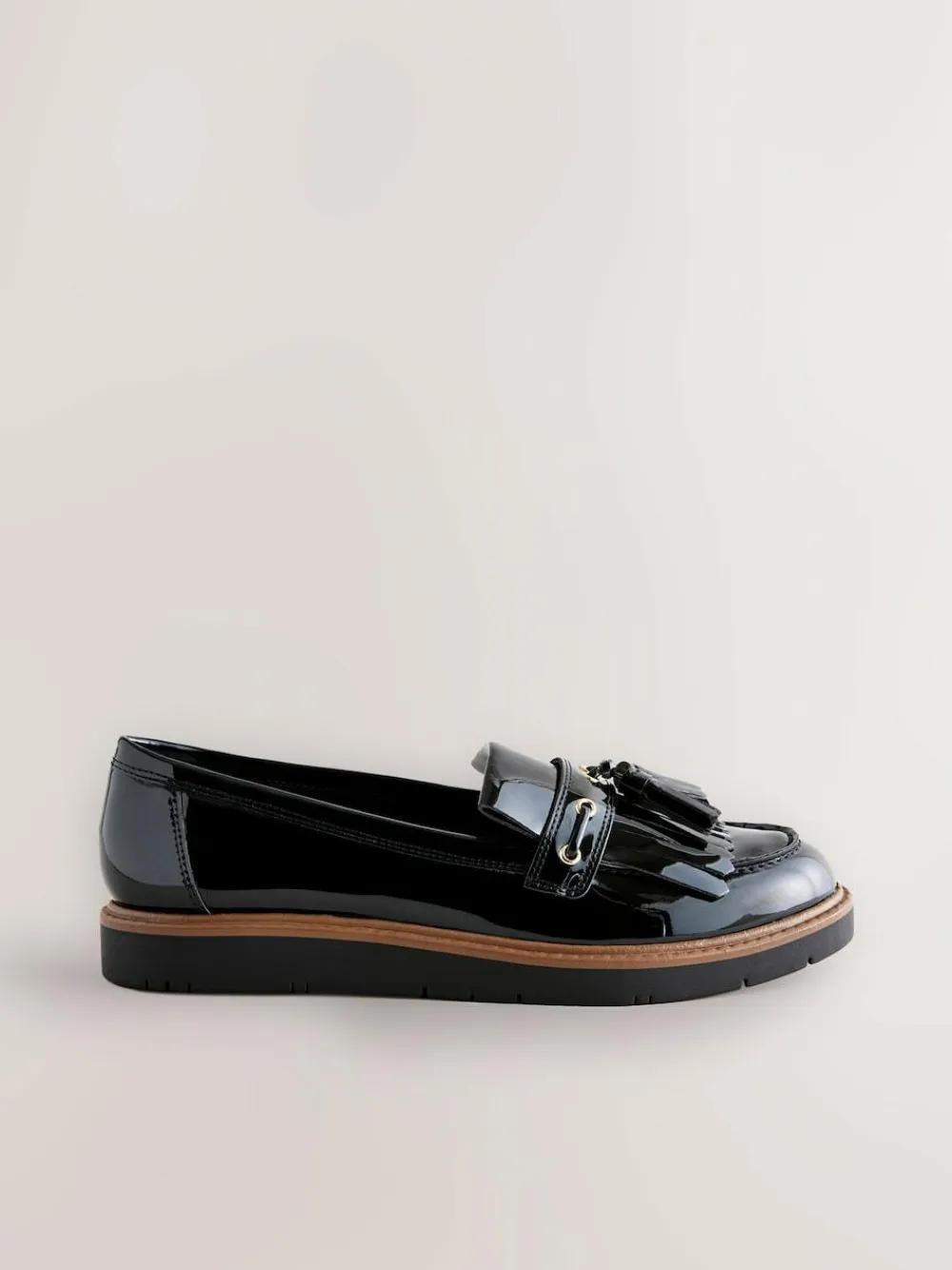 Next Standard/Wide Fit Chunky Patent Tassel Detail Loafers^Women Wide Fit & Extra Wide Fit|Flats