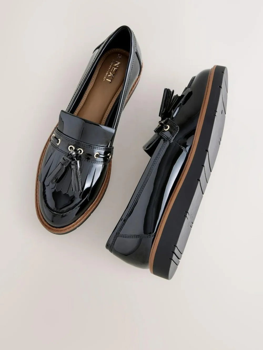 Next Standard/Wide Fit Chunky Patent Tassel Detail Loafers^Women Wide Fit & Extra Wide Fit|Flats