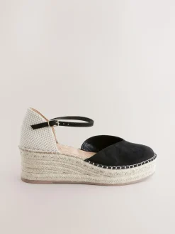 Sale Next Standard/Wide Fit Closed Toe Platform Espadrille Wedges Black