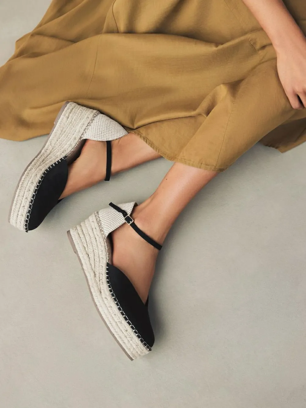 Sale Next Standard/Wide Fit Closed Toe Platform Espadrille Wedges Black