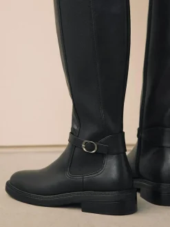 Online Next Standard/Wide Fit Forever Comfort® Buckle Detail Riding Boots Black
