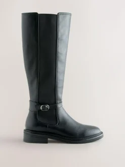 Online Next Standard/Wide Fit Forever Comfort® Buckle Detail Riding Boots Black