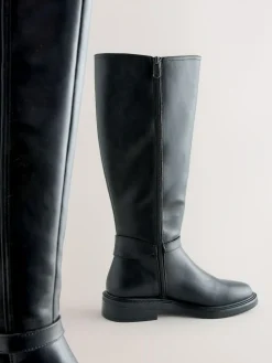Online Next Standard/Wide Fit Forever Comfort® Buckle Detail Riding Boots Black