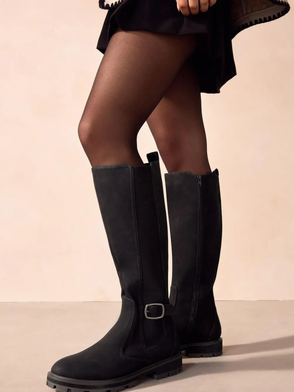 Best Next Standard/Wide Fit Knee High Buckle Chelsea Boots Black