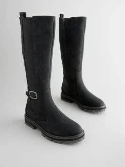 Best Next Standard/Wide Fit Knee High Buckle Chelsea Boots Black