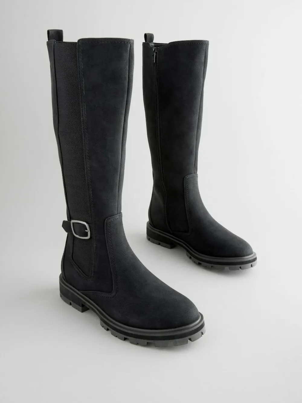 Best Next Standard/Wide Fit Knee High Buckle Chelsea Boots Black