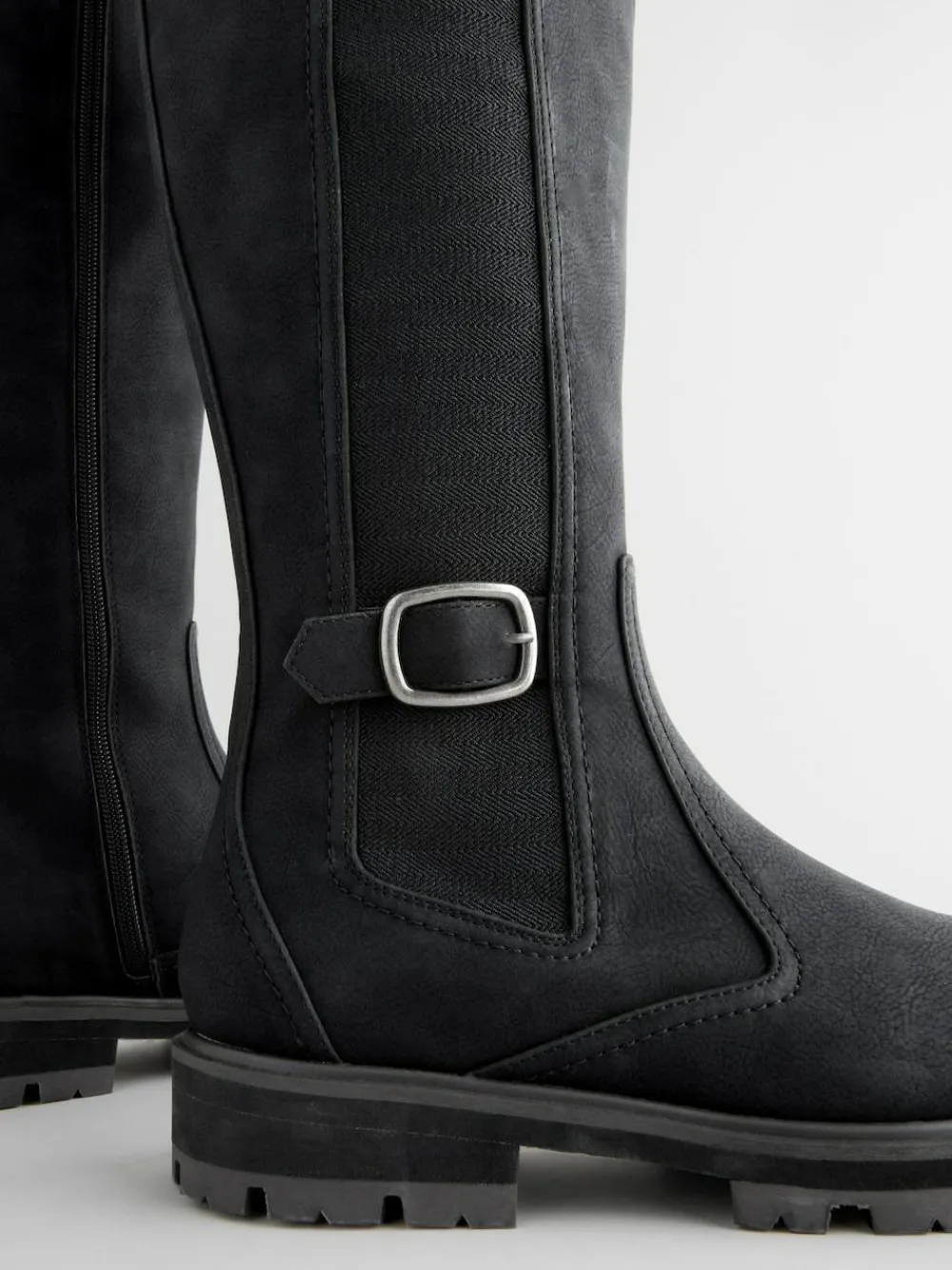 Best Next Standard/Wide Fit Knee High Buckle Chelsea Boots Black