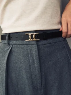 Next Statement Buckle Skinny Leather Belt Black