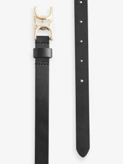 Next Statement Buckle Skinny Leather Belt Black