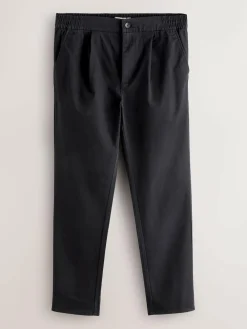 Sale Next Straight Fit Pleated Stretch Chinos Trousers With Elasticated Waist Black
