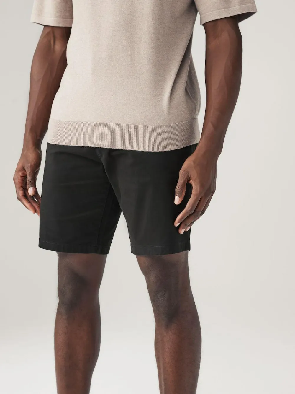 Next Black Straight Fit Stretch Chinos Shorts^ Shorts