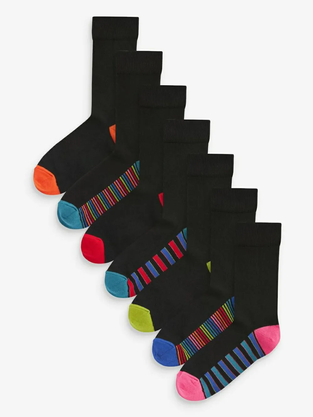 Clearance Next Black Stripe 7 Pack Mens Cotton Rich Socks