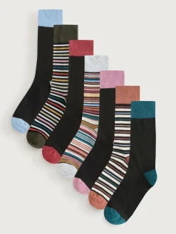 New Next Black Striped 7 Pack Mens Cotton Rich Socks