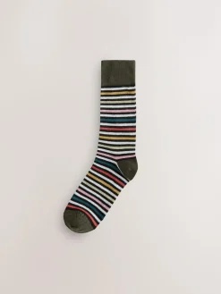 New Next Black Striped 7 Pack Mens Cotton Rich Socks