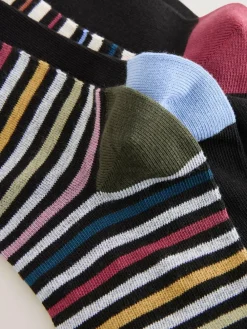 New Next Black Striped 7 Pack Mens Cotton Rich Socks