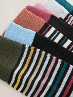 New Next Black Striped 7 Pack Mens Cotton Rich Socks