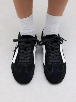 Next Forever Comfort® Leather Slimsole Lace-Up Trainers Black Suede