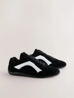 Next Forever Comfort® Leather Slimsole Lace-Up Trainers Black Suede