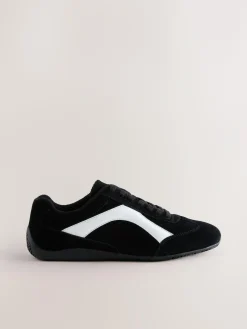 Next Forever Comfort® Leather Slimsole Lace-Up Trainers Black Suede