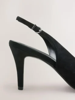 Best Next Forever Comfort® Leather Pointed Cutout Bow Slingback Heels Black Suede