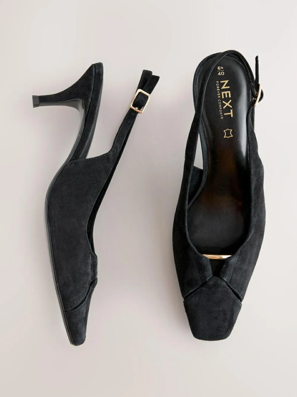 Next Leather Cutout Hardware Detail Slingback Heels^Women Wide Fit & Extra Wide Fit