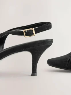 Next Leather Cutout Hardware Detail Slingback Heels^Women Wide Fit & Extra Wide Fit