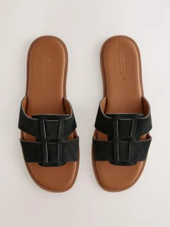 New Next Black Suede Standard/Wide Fit Slot Mule Sandals