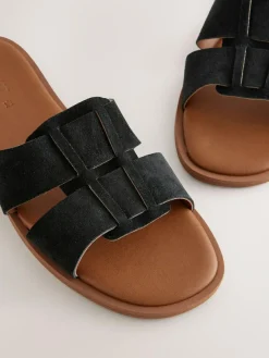 New Next Black Suede Standard/Wide Fit Slot Mule Sandals