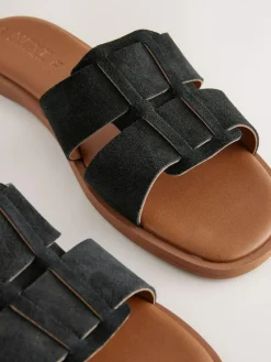 New Next Black Suede Standard/Wide Fit Slot Mule Sandals