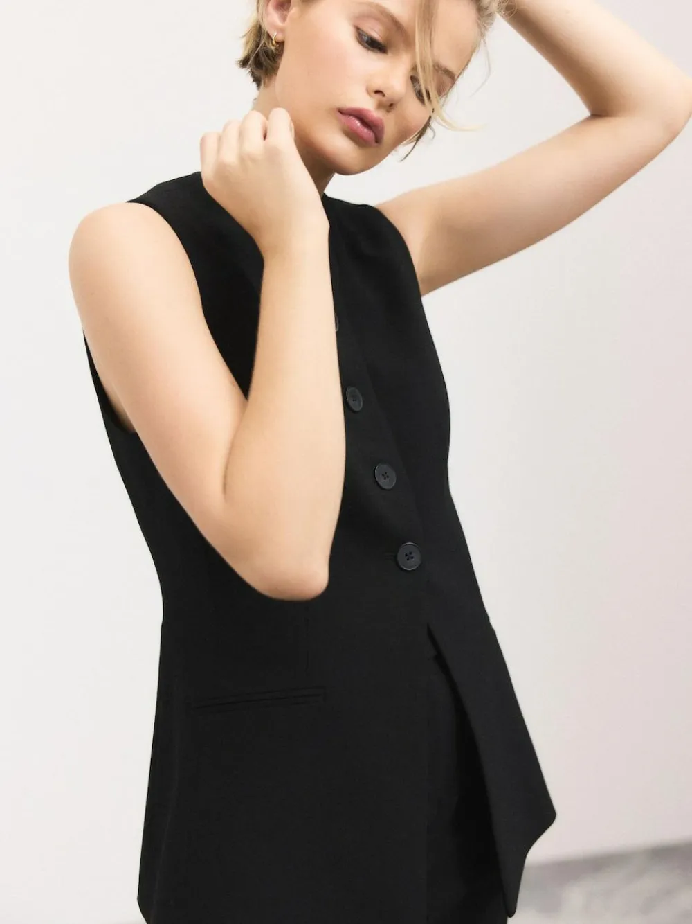 Next Black Tailored Waistcoat With Wool