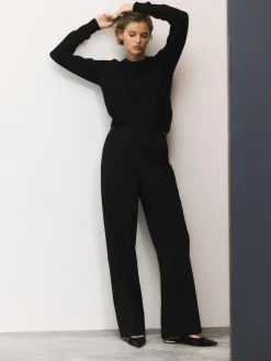 New Next Tailored Wide Leg Trousers With Wool Black