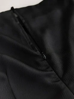 Clearance Next Textured Satin Short Sleeve Twist Front Midi Dress Black