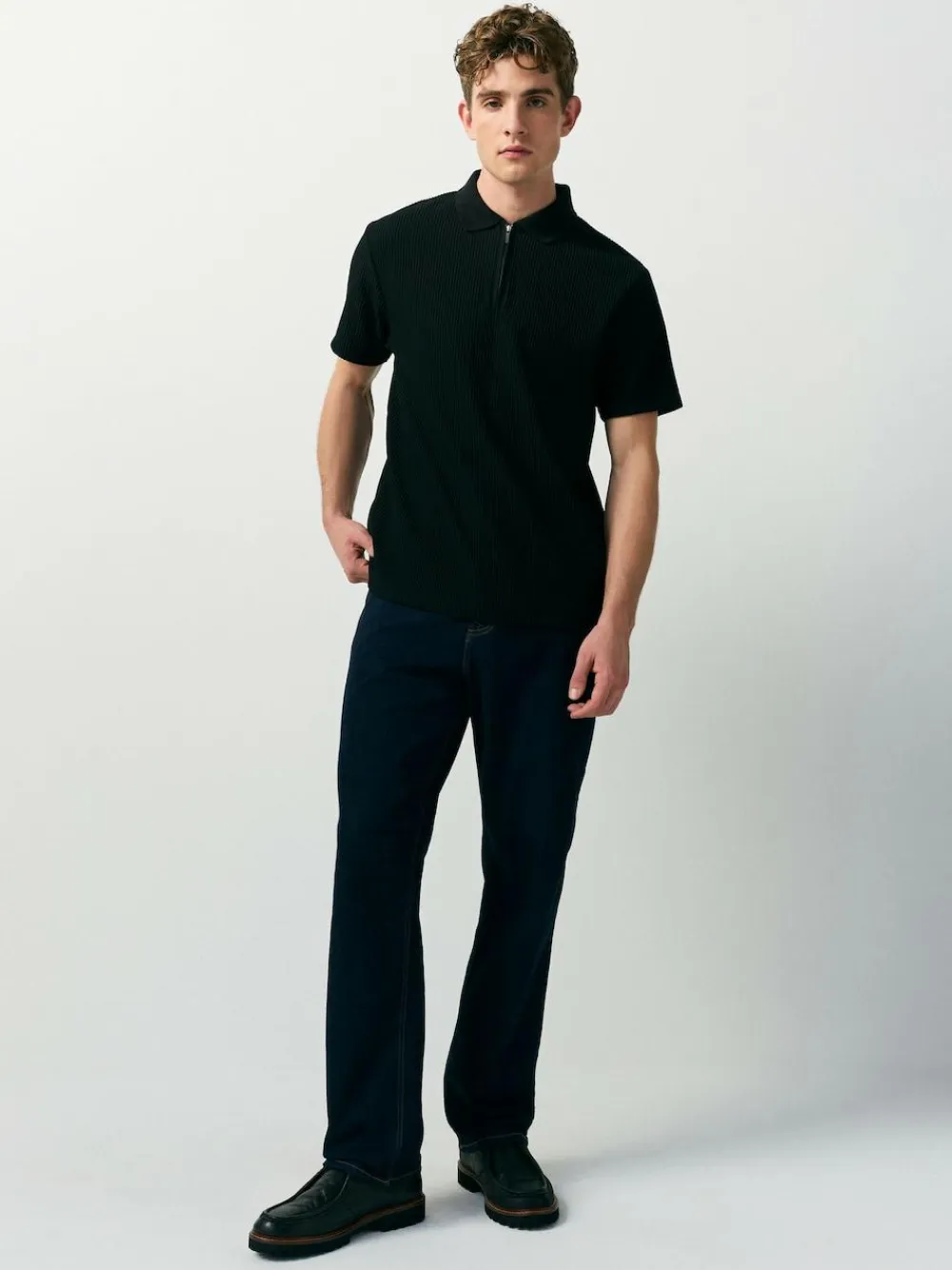Next Textured Smart Zip Neck Polo Shirt^ Tops & T-Shirts