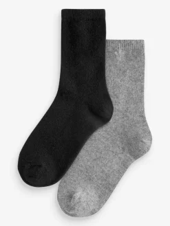 Next Black Thermal Merino Wool Blend Ankle Socks 2 Pack with Cashmere^Women Socks & Tights
