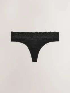 Outlet Next Black Thong Cotton Lace Knickers 4 Pack