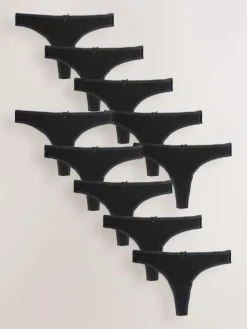 Next Black Thong Full Briefs Cotton Knickers 10 Pack^Women Panties