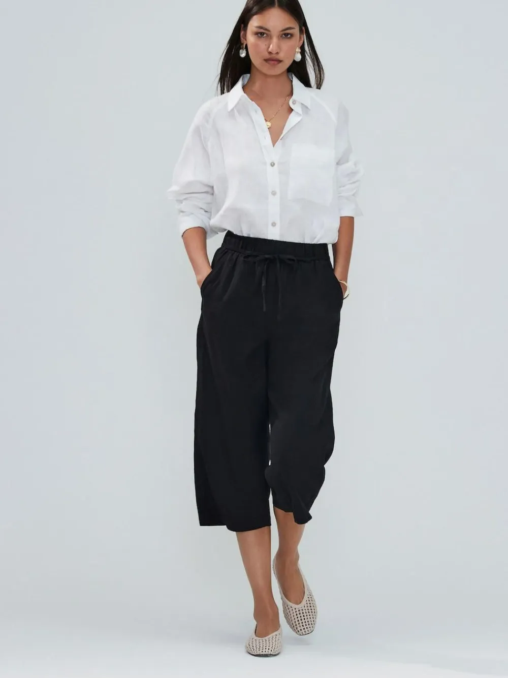 Clearance Next Tie Waist Linen Blend Culottes Black