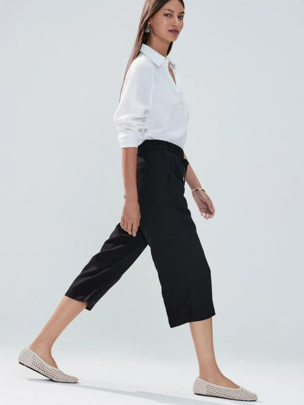 Clearance Next Tie Waist Linen Blend Culottes Black