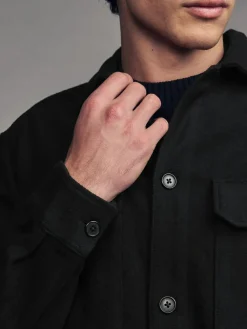 New Next Twin Pocket Shacket Overshirt with Wool Black