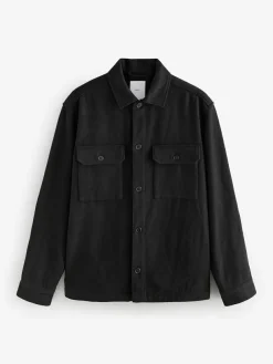 New Next Twin Pocket Shacket Overshirt with Wool Black
