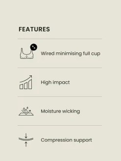 Hot Next Ultimate Support Non Pad Minimising Wired Dry Tech High Impact Sports Bra Black